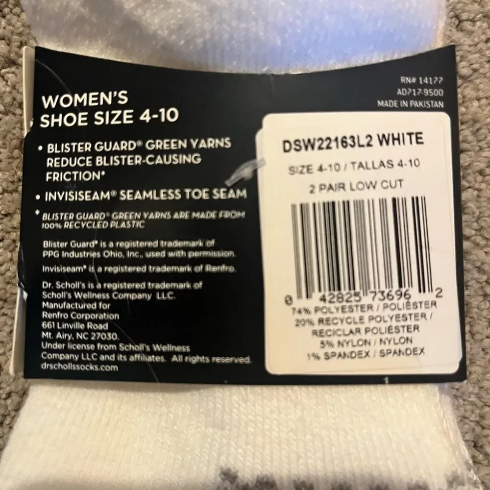 New with Tags Dr Scholls Womens Low Cut Socks Advanced Relief 2-Pair